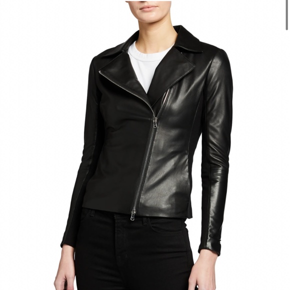 Emporio Armani Black Leather Jacket with Jersey Insets Size 44/US 8 NWT - Picture 2 of 9